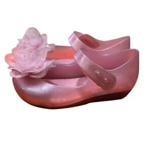 Mini Melissa Girl's Mini Floral Ballet Flats with Tulle Bow Toddler Size 8